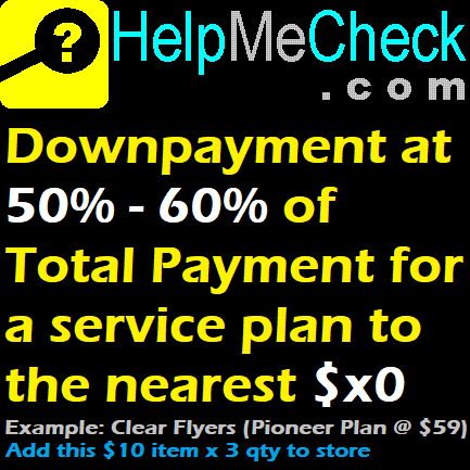 HelpMeCheck Downpayment for a service plan